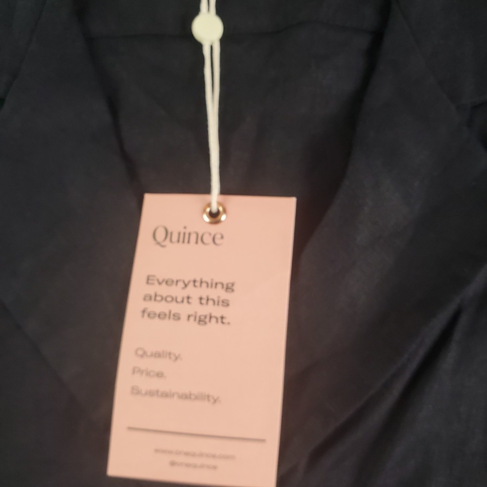 Quince European Linen Midi Dress Womens Xs Black Button Front Short Sleeve New - Picture 10 of 14